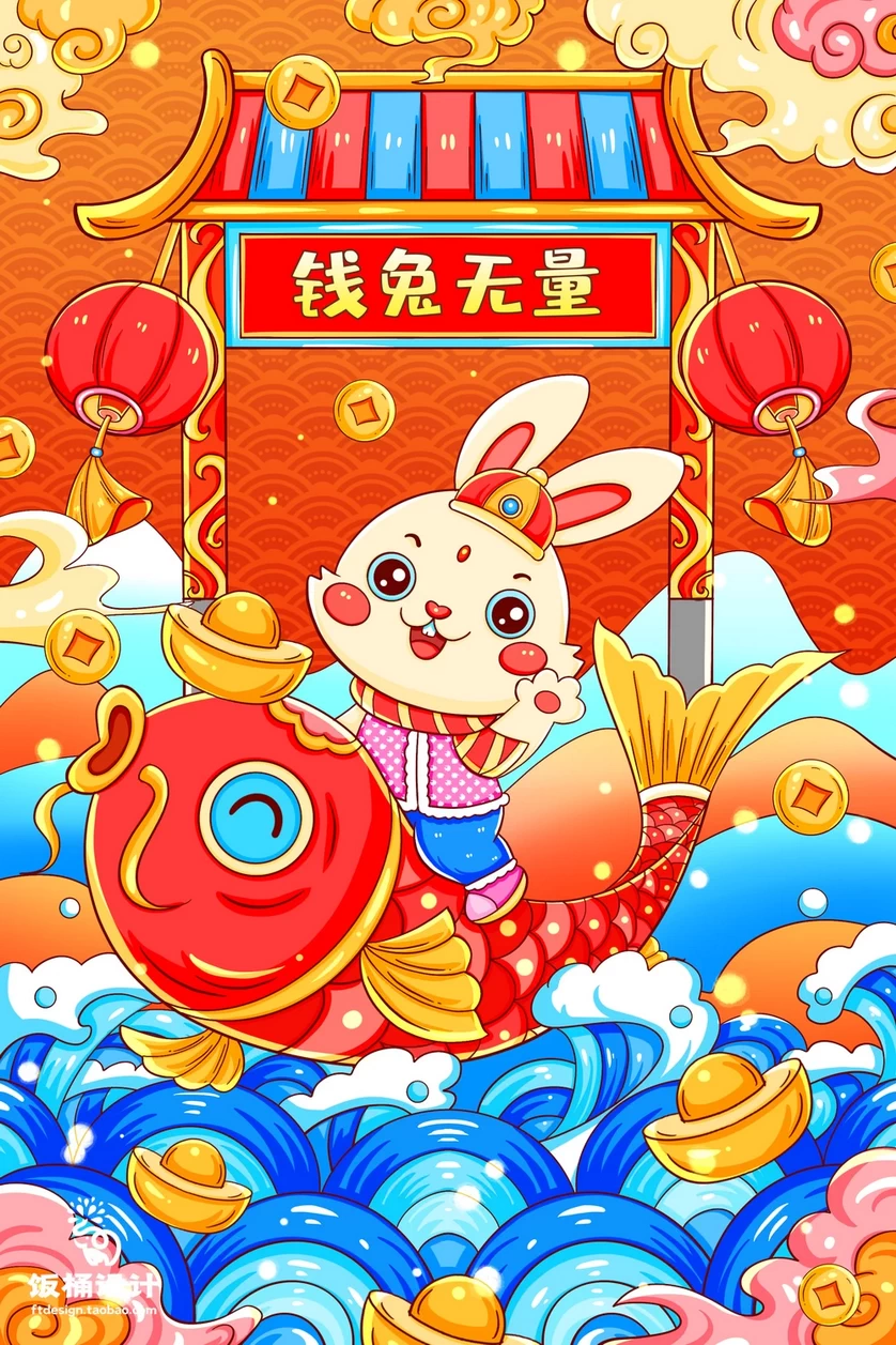 2023兔年新年春节节日节庆海报模板PSD分层设计素材【098】